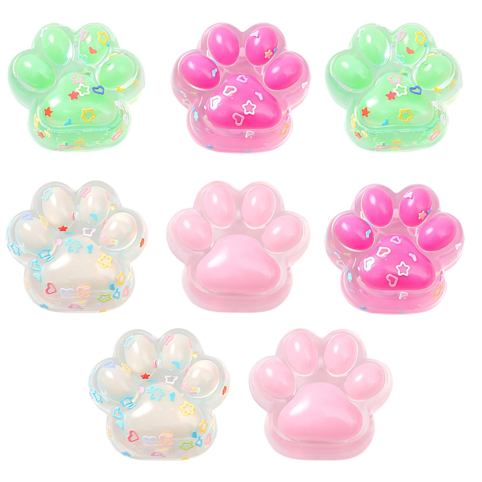 8Pcs Cat Squishy, Stress Relief and Sensory Fidget , Soft Cat Paw Design, Random Transparent Colours for Office and Classroom Use, Hand Exercise Tool ﻿