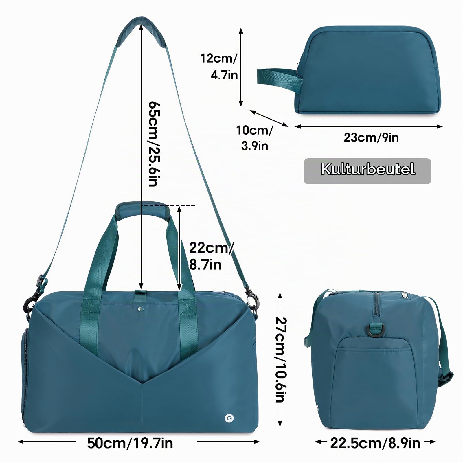 Ceneda Sporttaschen Klassische mit Schuhfach und Nassfach Tragbare Übernachtungs Wochenendtasche Reisetasche Yoga Tasche für Damen und Herren Gym Bag (Teal)
