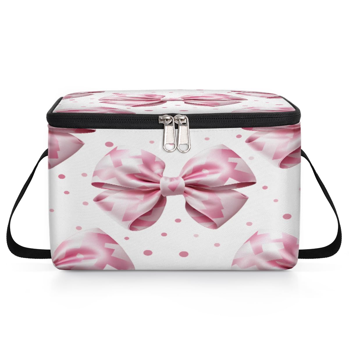 GzLeyigou Pinks Gift Bow Lunch Bags for Women Men 9 Cans, Hot & Cold Food Delivery Bag Insulated Grocery Bag Insulated Lunch Box Bow Cooler Bag for Office Work Picnic Beach