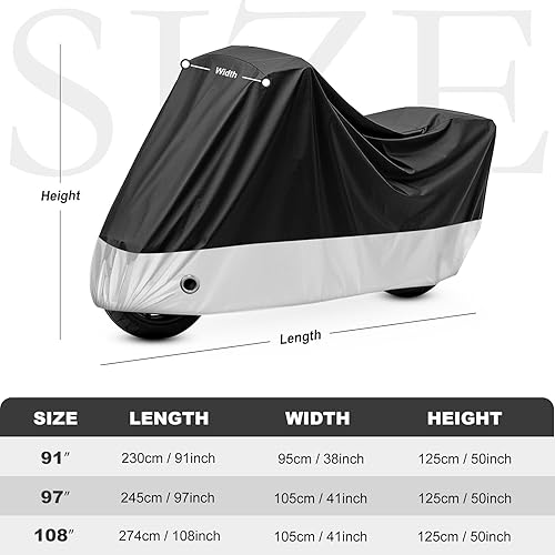 Miniatura 3 de XYZCTEM Cubierta para motocicleta para todo el año, negra, impermeable, para sol, se adapta hasta motores de 97" (Tamaño X y orificios de bloqueo)