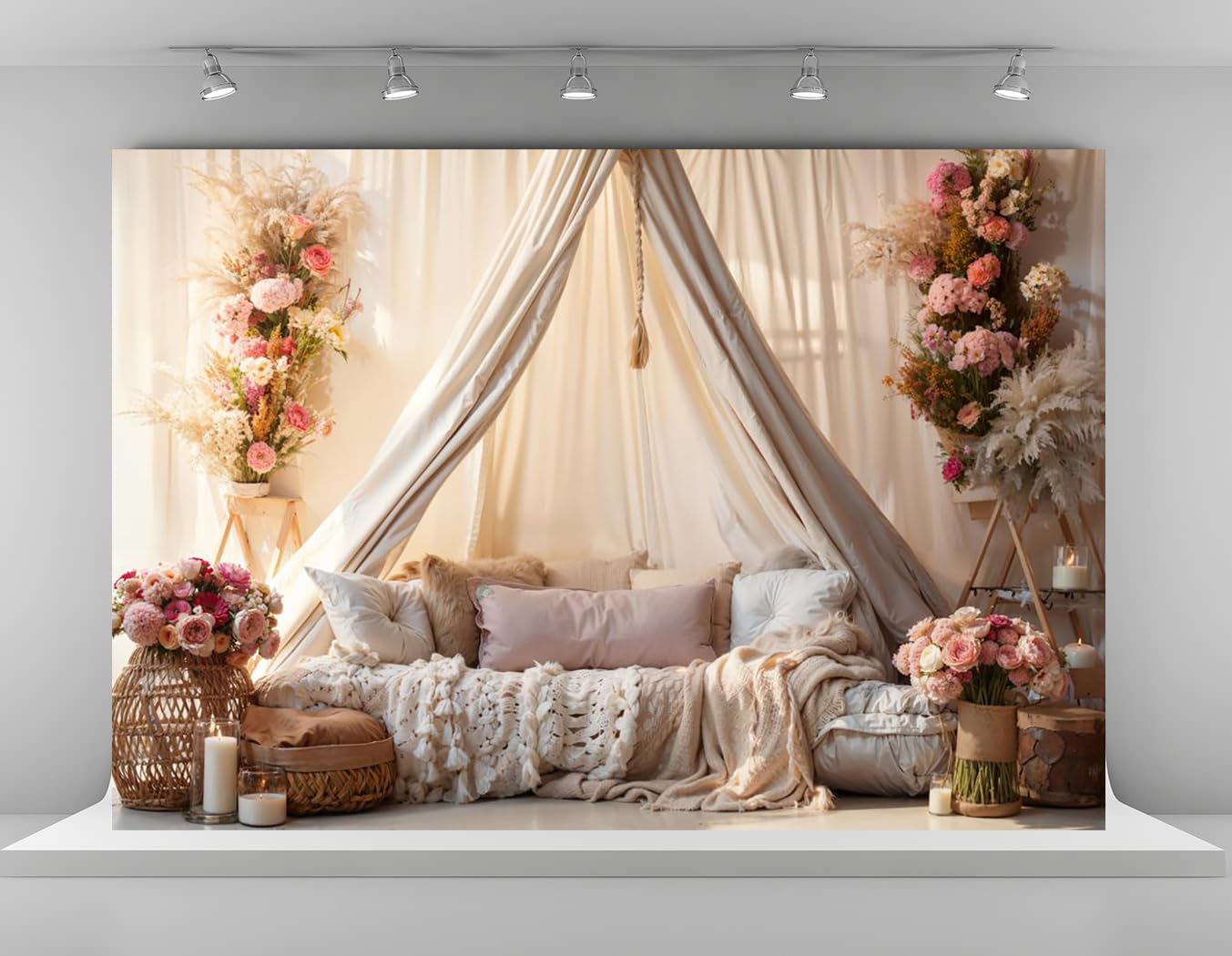 Kate 7x5ft Boudoir Pillows Backdrops for Photography Bedroom Headboard Background Branch Flowers Backgrounds Bridal Newborn Baby Show Decoration