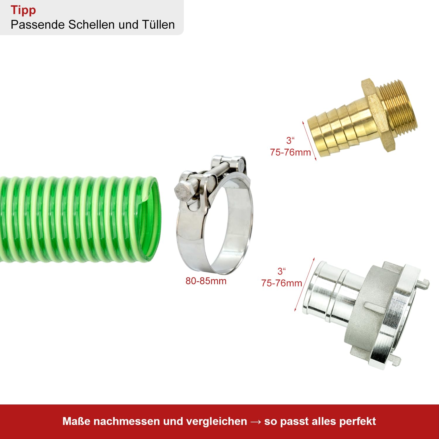FLEXTUBE GR Ø 76mm (3 Zoll) Länge 10m PVC Schlauch, Spiralschlauch, Saugschlauch mit Hart PVC Spirale, grün transparent