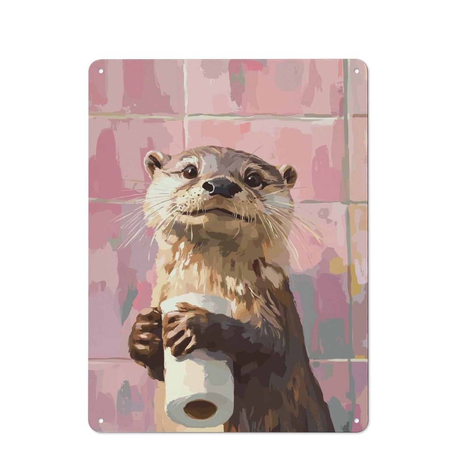 Junmoney Style-1 Otter With Toilet Paper Rustic Metal Plaque 40X30cm For Living Room Wall, Suited To Home Wall Decor Collectors