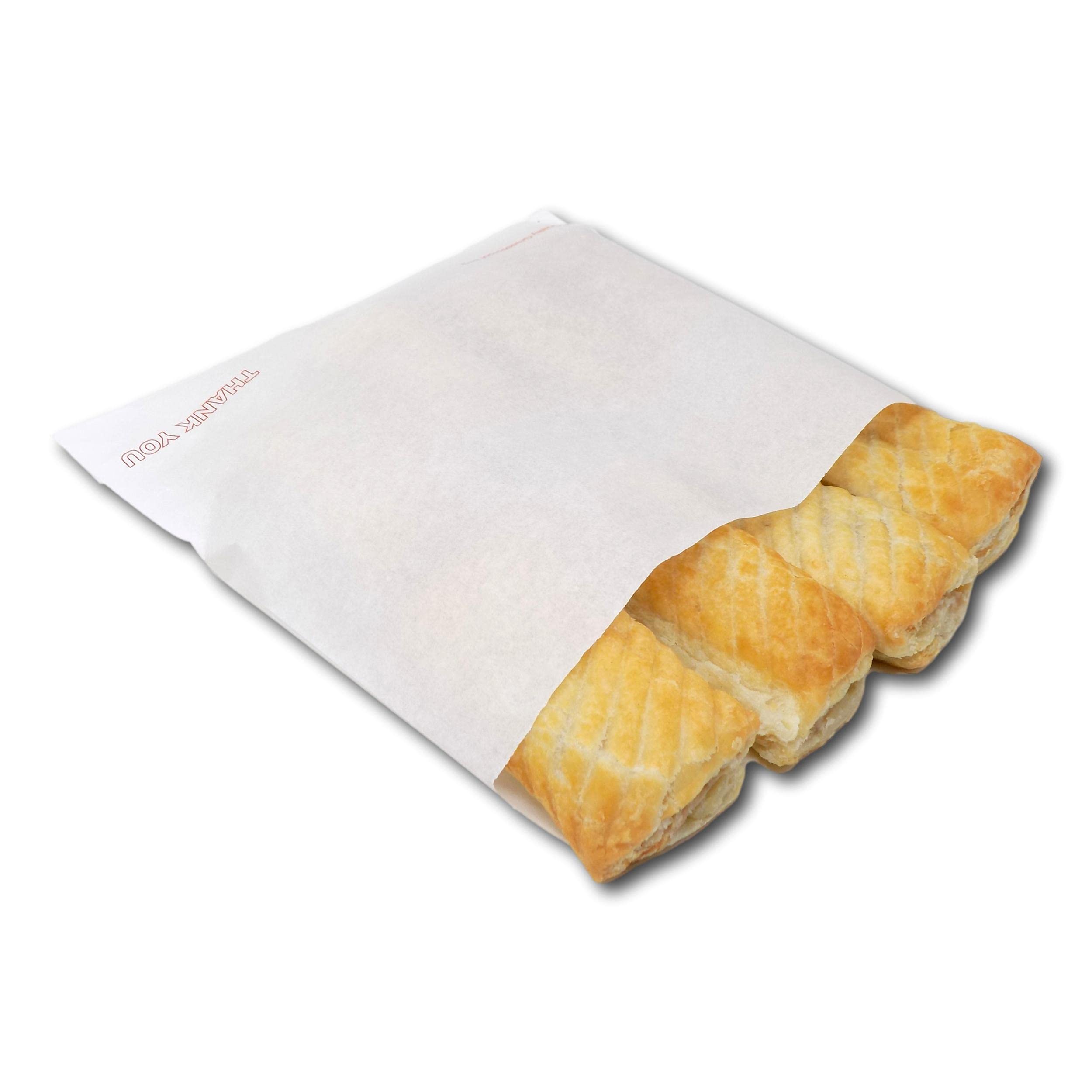 EPOSGEAR 1,000 Pack White Thank You Greaseproof Paper Bags - Ideal for Cakes, Pastries, Sandwiches, Baguettes, Cookies, Baked Goods etc (8" x 8")
