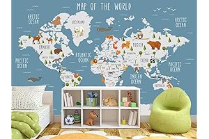 Murwall Kids Wallpaper Cartoon World Map Wall Mural