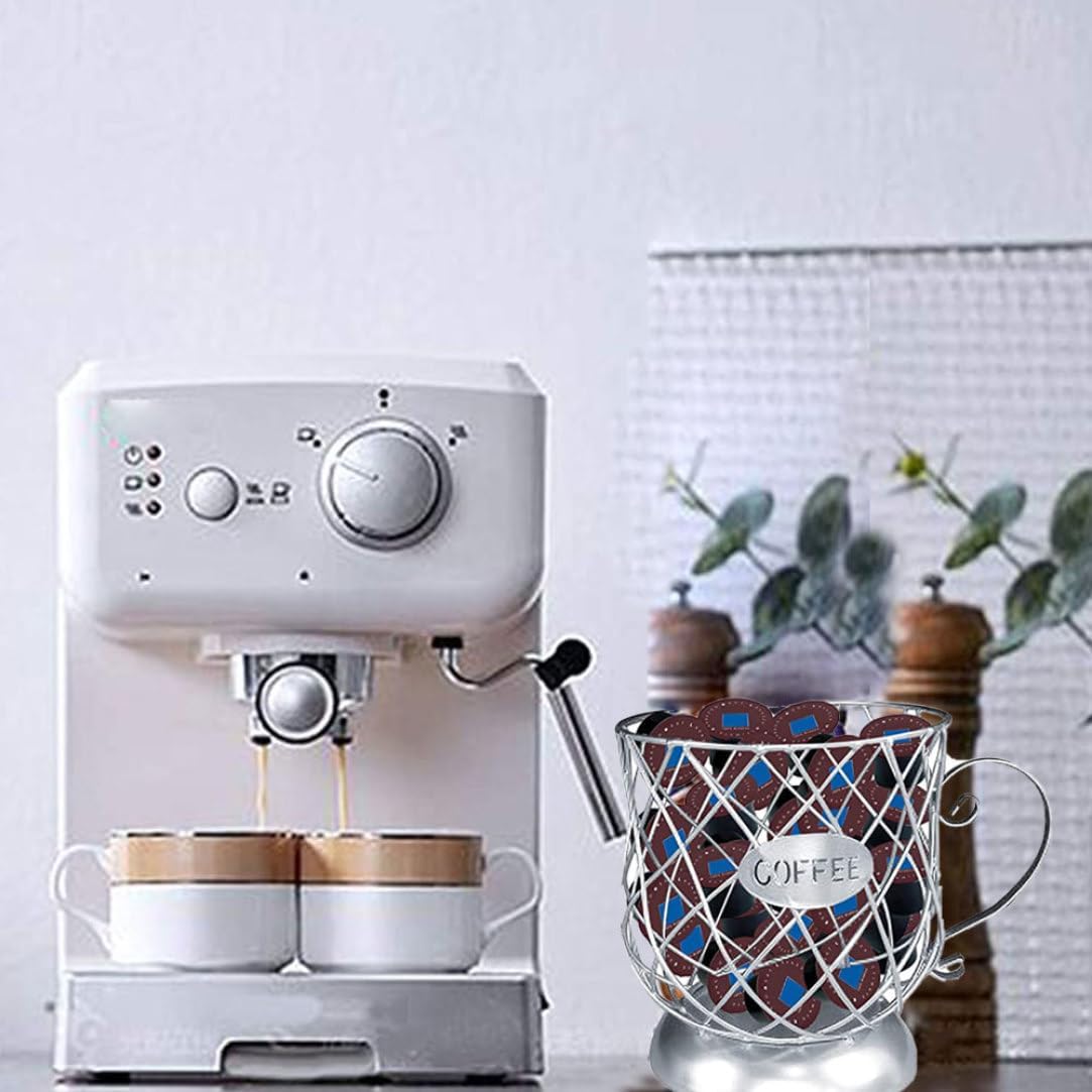 Coffee Pod Holder K Cup Storage Basket Mug Shape Coffee Capsule Container Organizer for Counter Bar Silver Storage Basket Capsule Organizer K Cup Container Pod