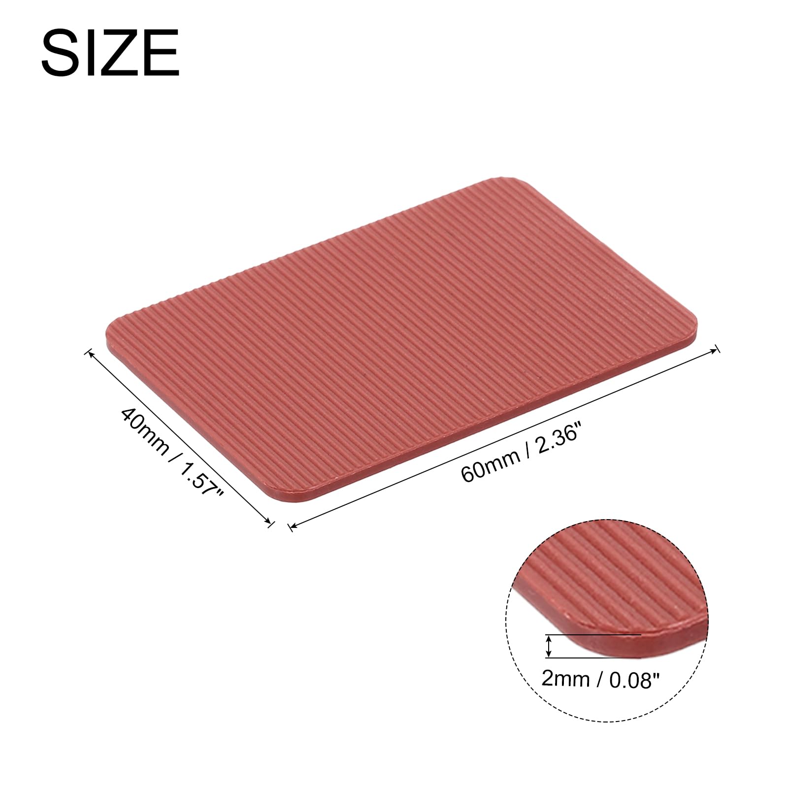 QUARKZMAN Lot de 20 Cales en Plastique 60 x 40 x 2 mm - Cales pour carrelage - Jeu de Cale d'Épaisseur - Cale Fenetre Ouverte - Cales - Entretoise Plastique - Cales d'espacement - Rouge