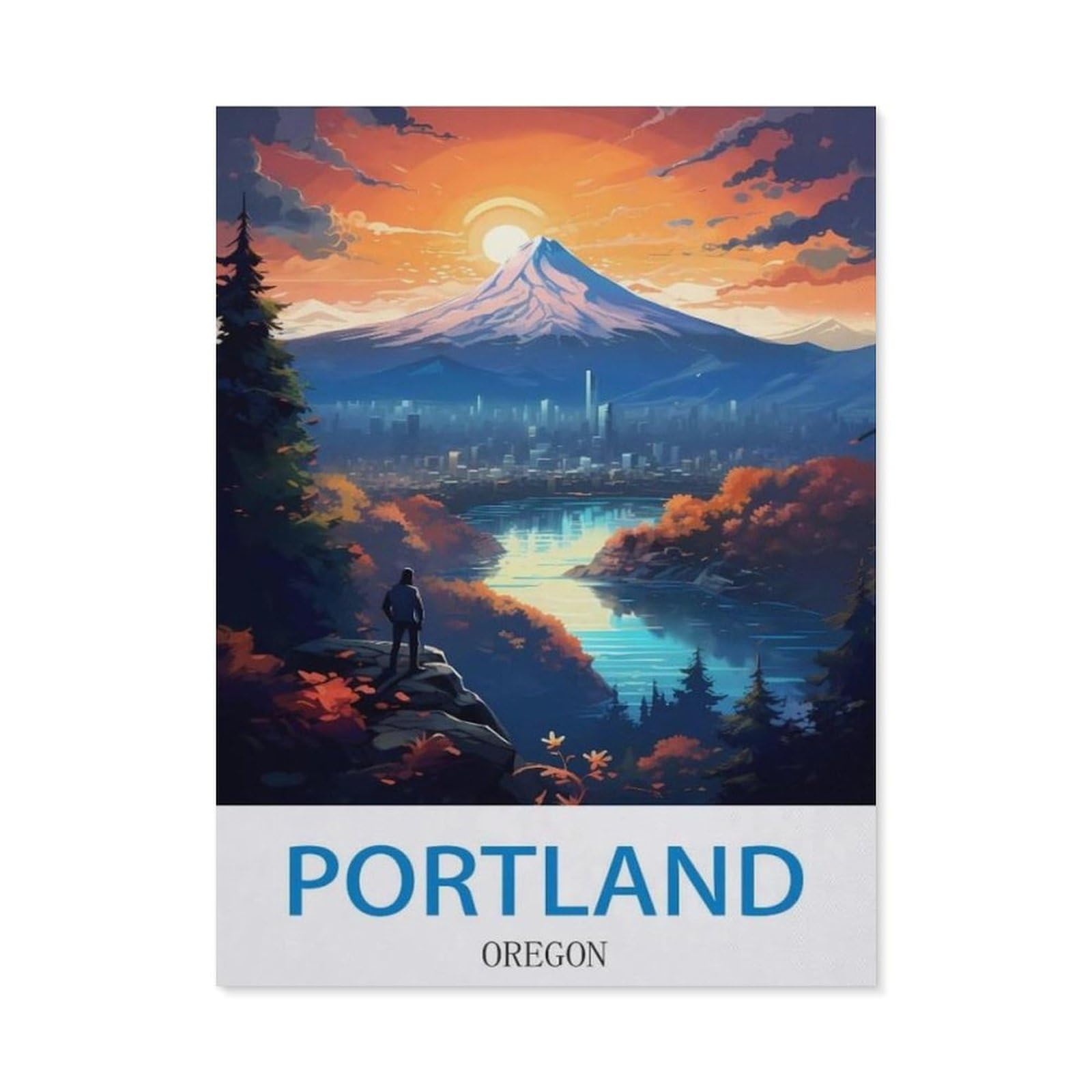 BEAYODKP 5D DIY Diamond Painting，Portland Oregon，Round Full Drill Crystal Rhinestone Embroidery Cross Stitch Arts Craft Canvas for Home Wall Decor（30 x 40 cm/11.81 x 15.74 inches）-CN82