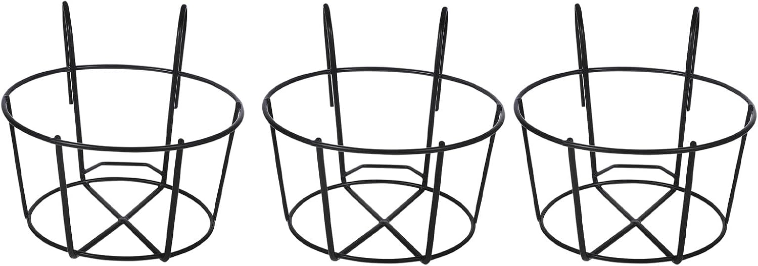 Toddmomy 3pcs Round Hanging Railing Planters Wrought Iron Balcony Plant Holders Metal Flower Pot Stand Basket for Balcony Garden Home Decoration