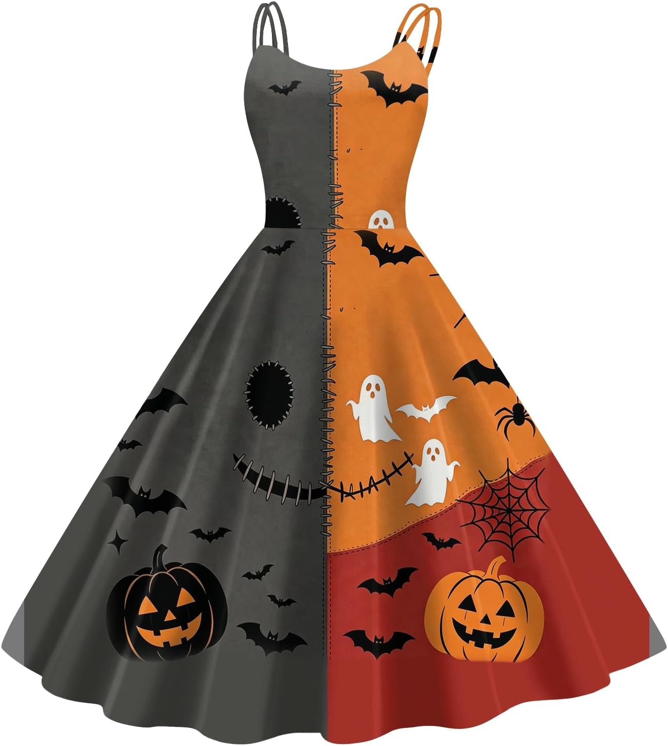 Womens Halloween Dress Sleeveless Spaghetti Strap Flared Midi Sundress
