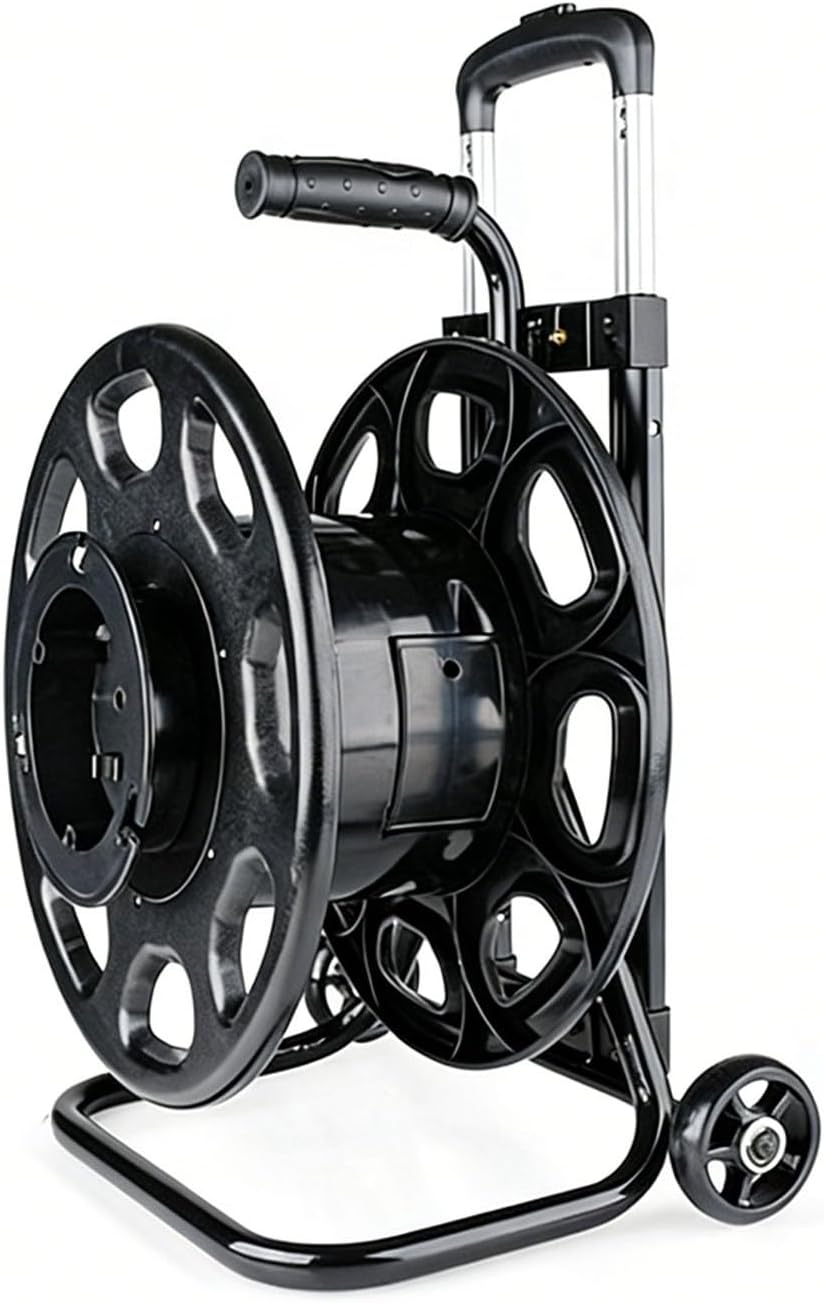 延長コード巻き取りリール 大容量 コード収納＆ホースリール 兼用 伸縮ハンドル付きキャスター台車 屋内外作業用(310mm)