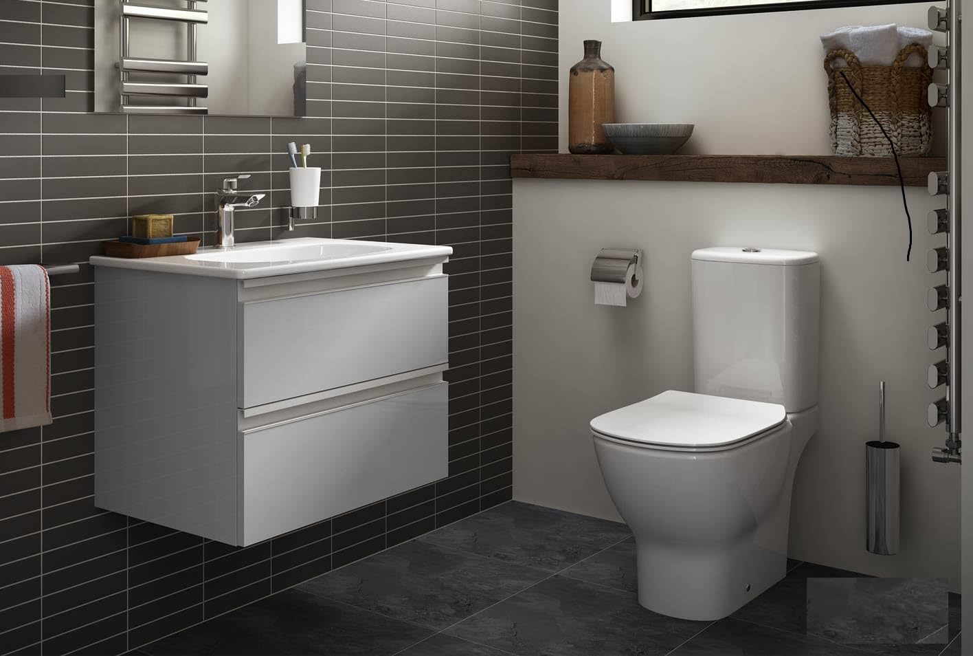 Ideal Standard TESI Pack WC à Poser Blanc, Cuvette sans Bride Aquablade, Abattant Frein de Chute, Chasse d’Eau économique 3/6L, Sortie Horizontale, Kit Fixations fourni, T033601 Hauteur cuvette 40 cm