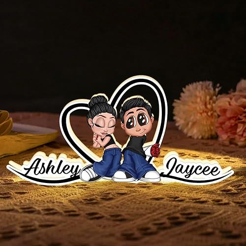 Y2K - Forma de corazón para pareja con nombres, caja de luz personalizada, regalo para él, regalo para ella, regalos para San Valentín