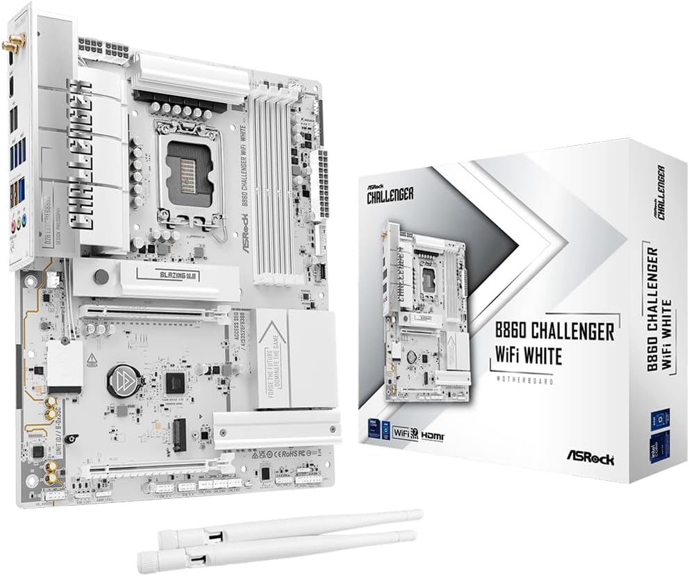 B860 Challenger WiFi White LGA1851 ATX Motherboard, Supports Intel Core Ultra Series 2 Processors, DDR5 8666+(OC), PCIe 5.0, WiFi 7, 2.5G LAN
