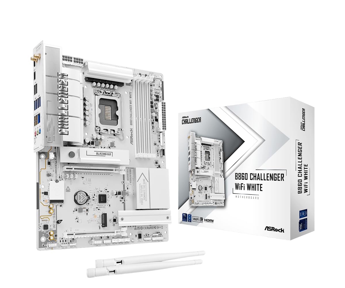 ASRock Placa-mãe B860 Challenger WiFi branco LGA1851 ATX, suporta
