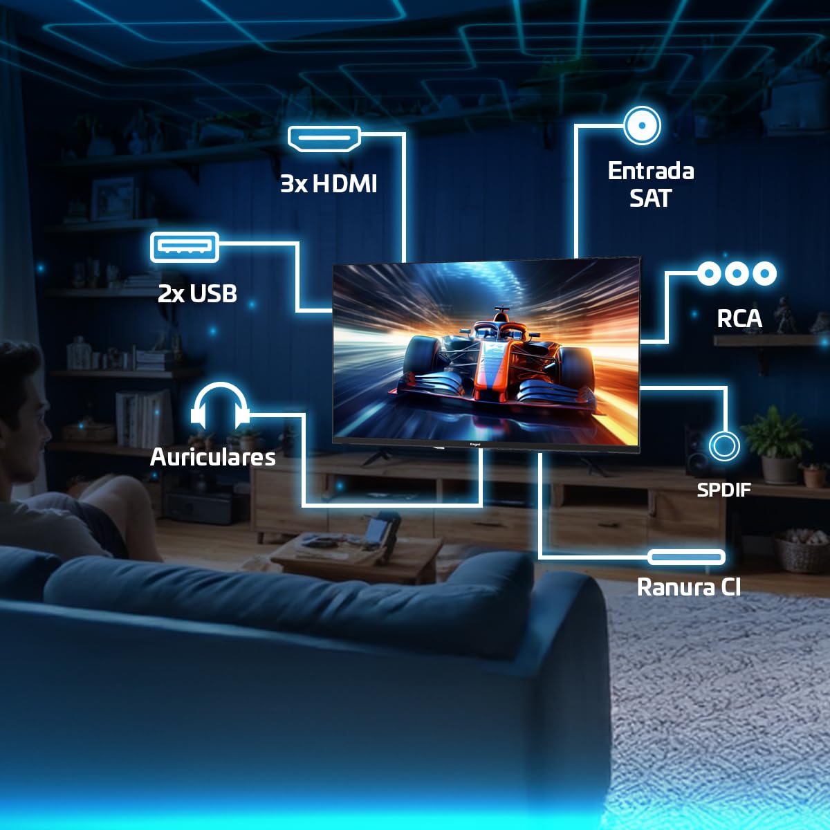 Engel LE3266T2 - Televisor LED de 32'' HD con Sintonizador TDT T2 y Satélite - Dolby Audio - 3 HDMI, 2 USB - Diseño Elegante y Compacto - Modo Hotel - PVR y Time-Shift - DVB-T2/S2/C