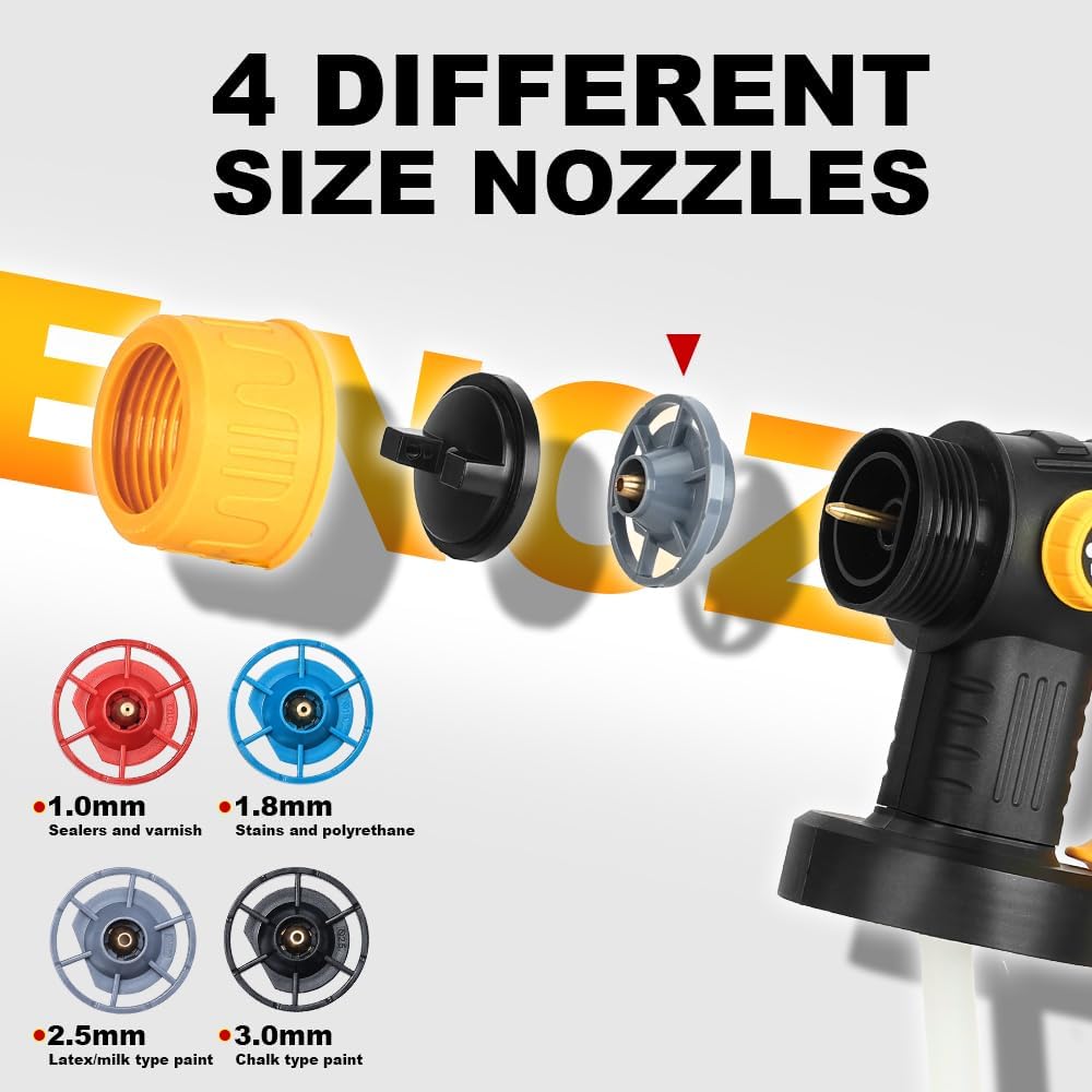 Cordless Paint Sprayer Compatible with Dewalt 20v 60v Flex Batteries (Tool Only) 200W HVLP Paint Gun, 3 Spray Patterns & 4 Size Nozzles for Cabinets,Walls,Furniture,House Painting