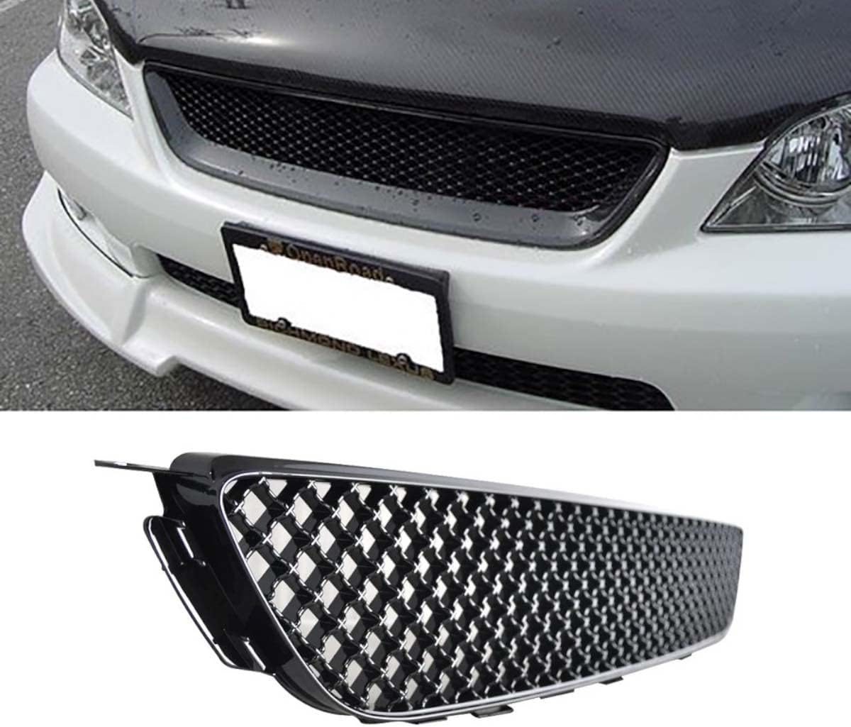 Front Bumper Grille Hood Mesh Grill Compatible with 2001 2002 2003 2004 2005 Lexus IS300 Altezza JDM 3D Diamond Style ABS Plastic Guard Replacement Glossy Black
