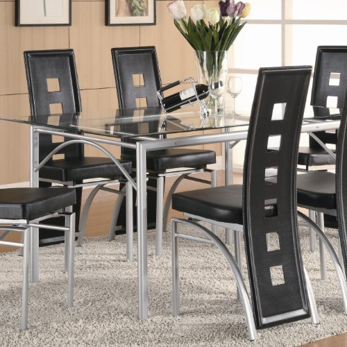 Coaster Home Furnishings Los Feliz Dinning Table with Glass Top Matte Silver and Clear