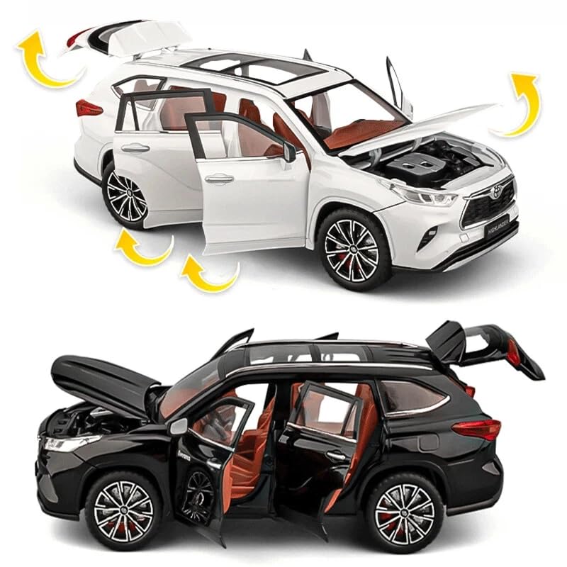 Image of 1:24 Toyota Highlander SUV Model Car - Alloy Diecast Pull Back Toy with Sound, Light & Openable Doors - Gift for Kids Boys Girls (White)