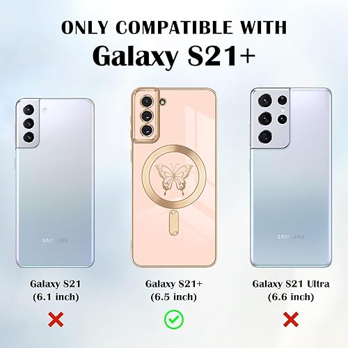 Miniatura 5 de Funda magnética para Samsung Galaxy S21 Plus 5G, bonita funda con borde chapado en mariposa con MagSafe para mujeres, niñas y hombres, TPU suave, a