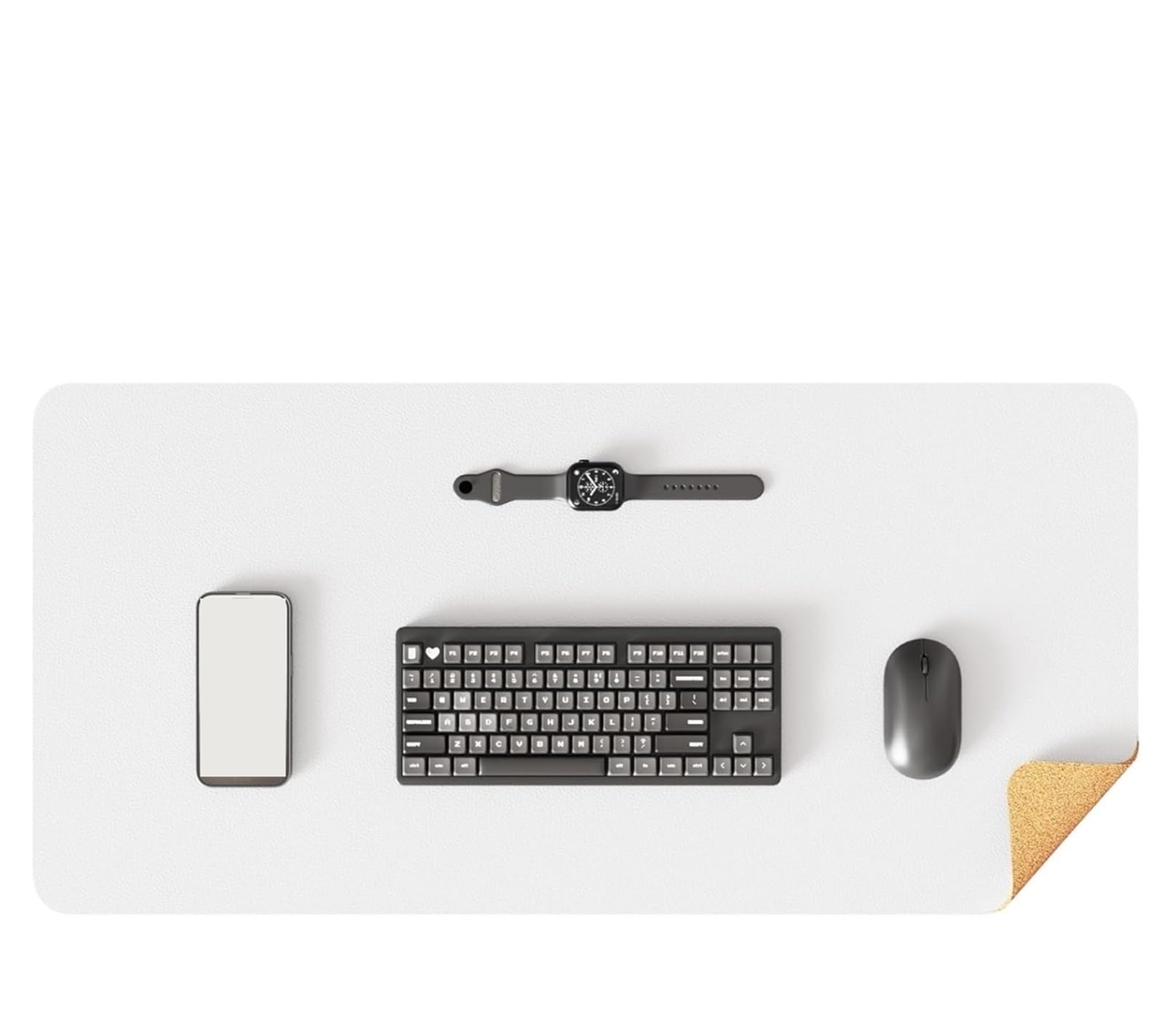 Tappetino per mouse, Sottomano in pelle e sughero bifacciale for ufficio e casa multicolore, diverse misure(White,90x43 cm)