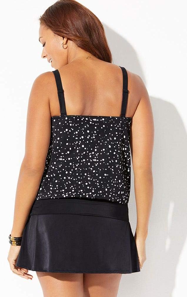 Swimsuits For All Loop Strap Blouson Tankini Set with Skirt