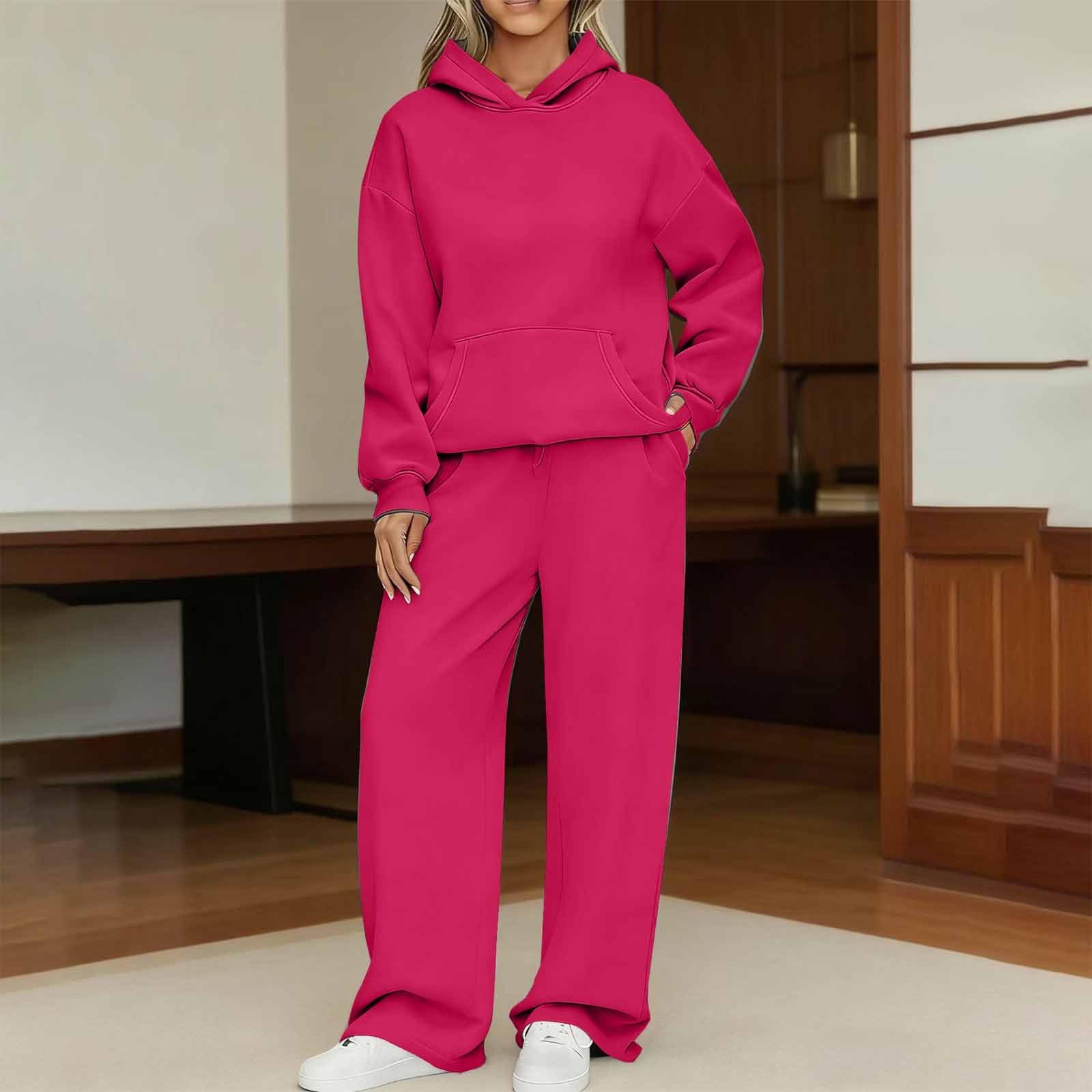 Survêtement pour femme - Baggy - Survêtement pour femme - Grandes tailles | Survêtement 2 pièces avec poche kangourou, sweat à capuche uni avec pantalon de jogging, coupe régulière