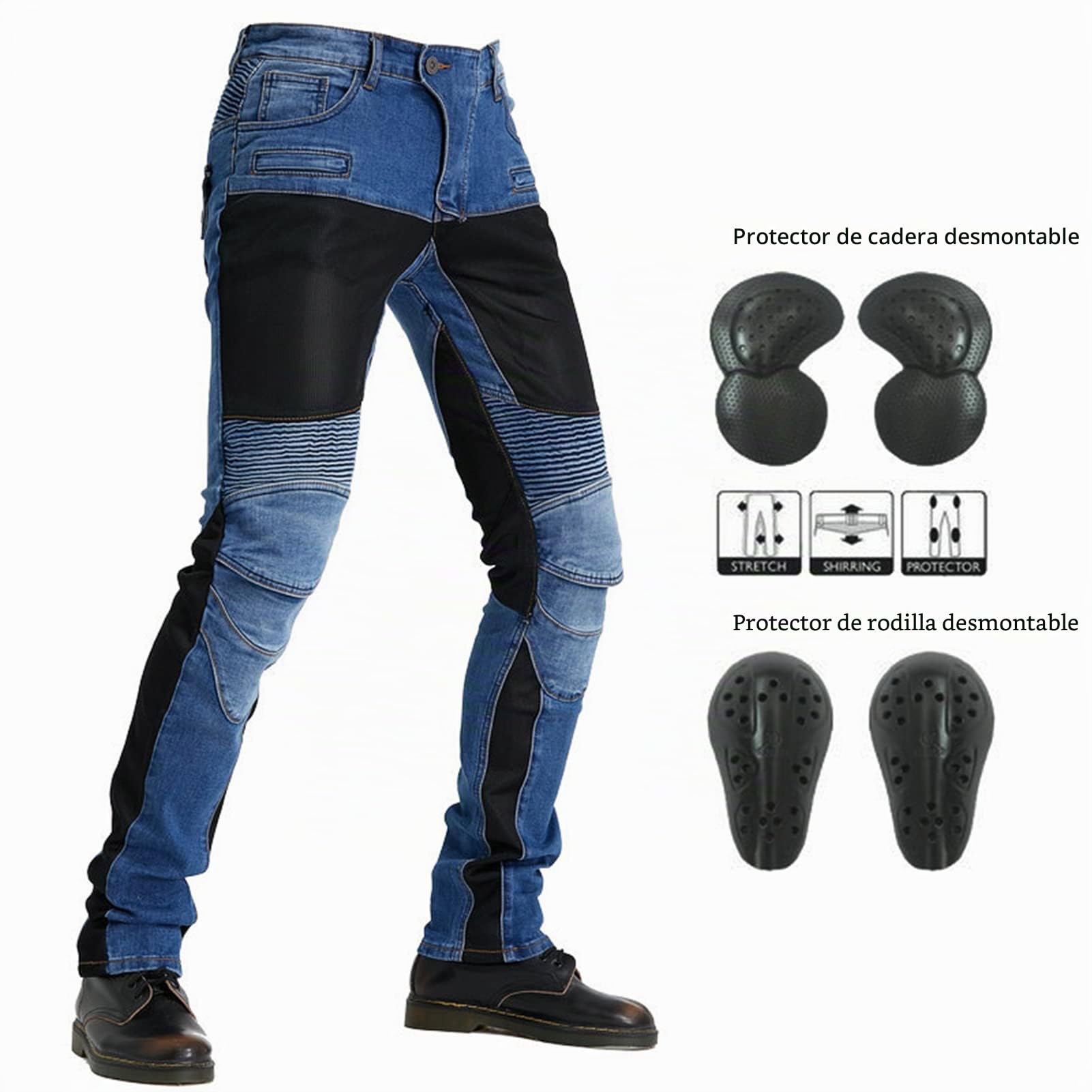 Hombre Motocicleta Pantalones Jeans Con Protección Motorcycle Biker Pant 4 X Equipo De Protección, Pantalones De Carreras Profesionales Transpirables De Verano (Blue,XL)