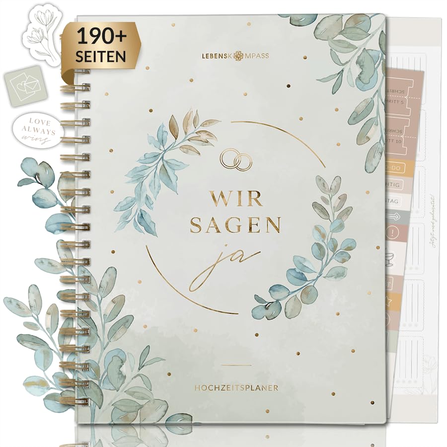 Lebenskompass Hochzeitsplaner Buch mit praktischen Poster FOREVER Wedding Planner mit Terminplan Listen und Tipps für eine perfekte Planung einer Hochzeit - mit Stickern - A5 +