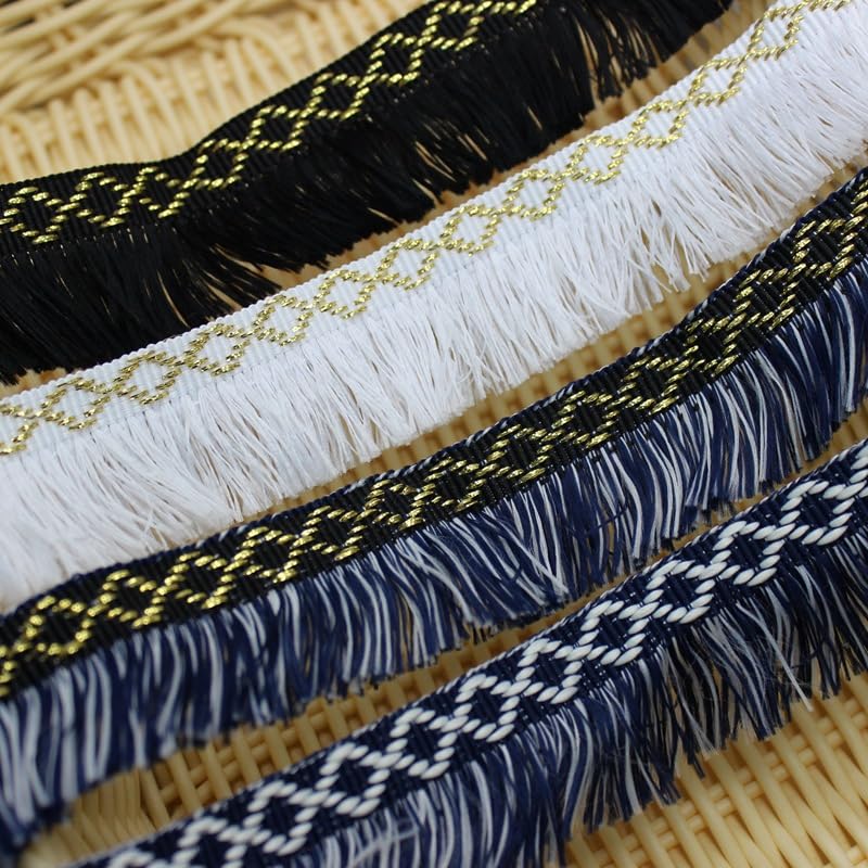 1 szt. 15 jardów eleganckiej koronki z frędzlami i koralikami – wysokiej jakości wstążka do szycia na sofę, stół, zasłony i dodatki odzieżowe(Navy blue A)