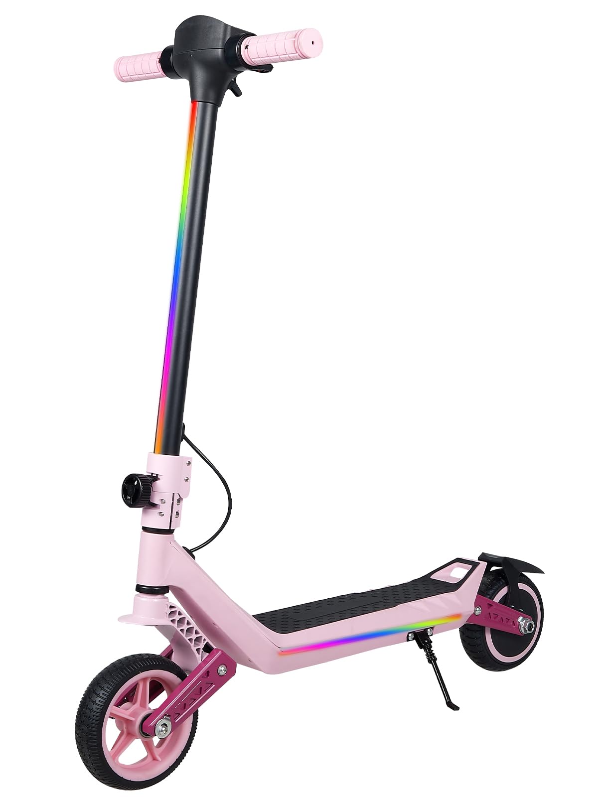 Monopattino elettrico elettrico per bambini, doppia sospensione con luci arcobaleno colorate e indicatore LED, portata 12 km, regalo per ragazzi e ragazze dai 6 anni in su (rosa)