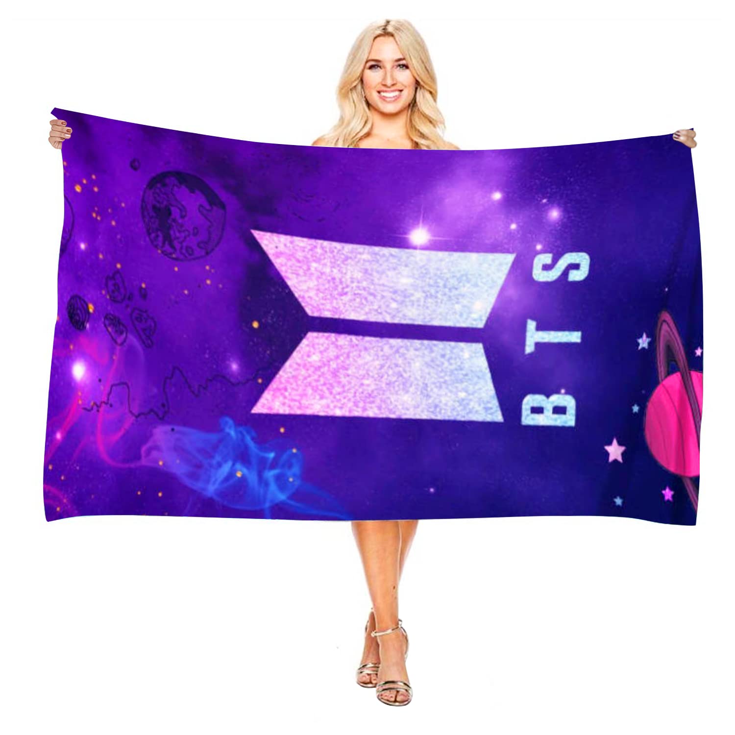 Bonamana Boy Band BTS 3D Print Bath Towel for Kids Pool Bangtan Boys Beach Towel Children's Sheets Ultra Soft Durability Sauna Bathroom Face Towels Teens Adults Daily Use (Starry Blue Purple)