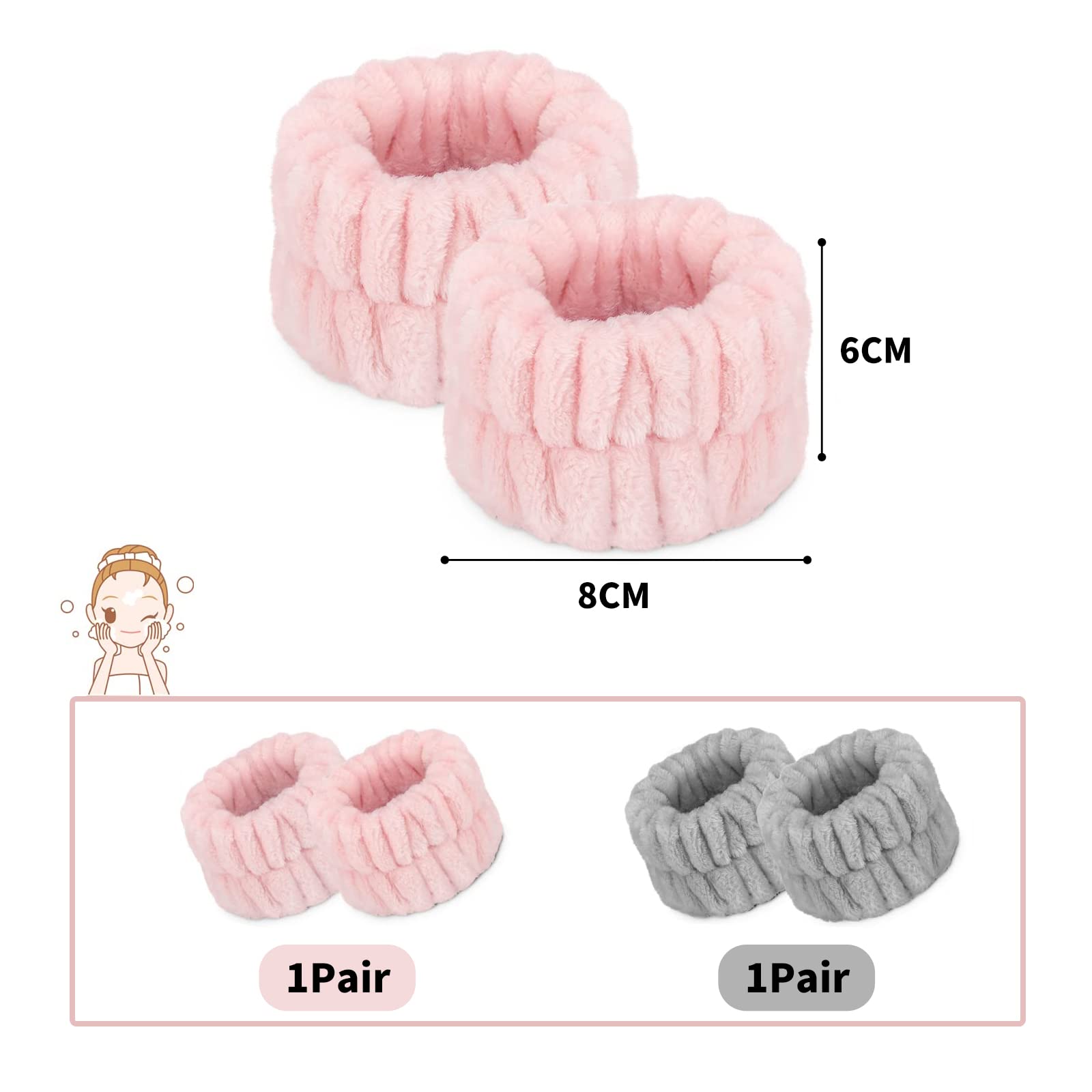 4 panni da polso da donna per lavare il viso, in microfibra, per il lavaggio del viso, braccialetti assorbenti