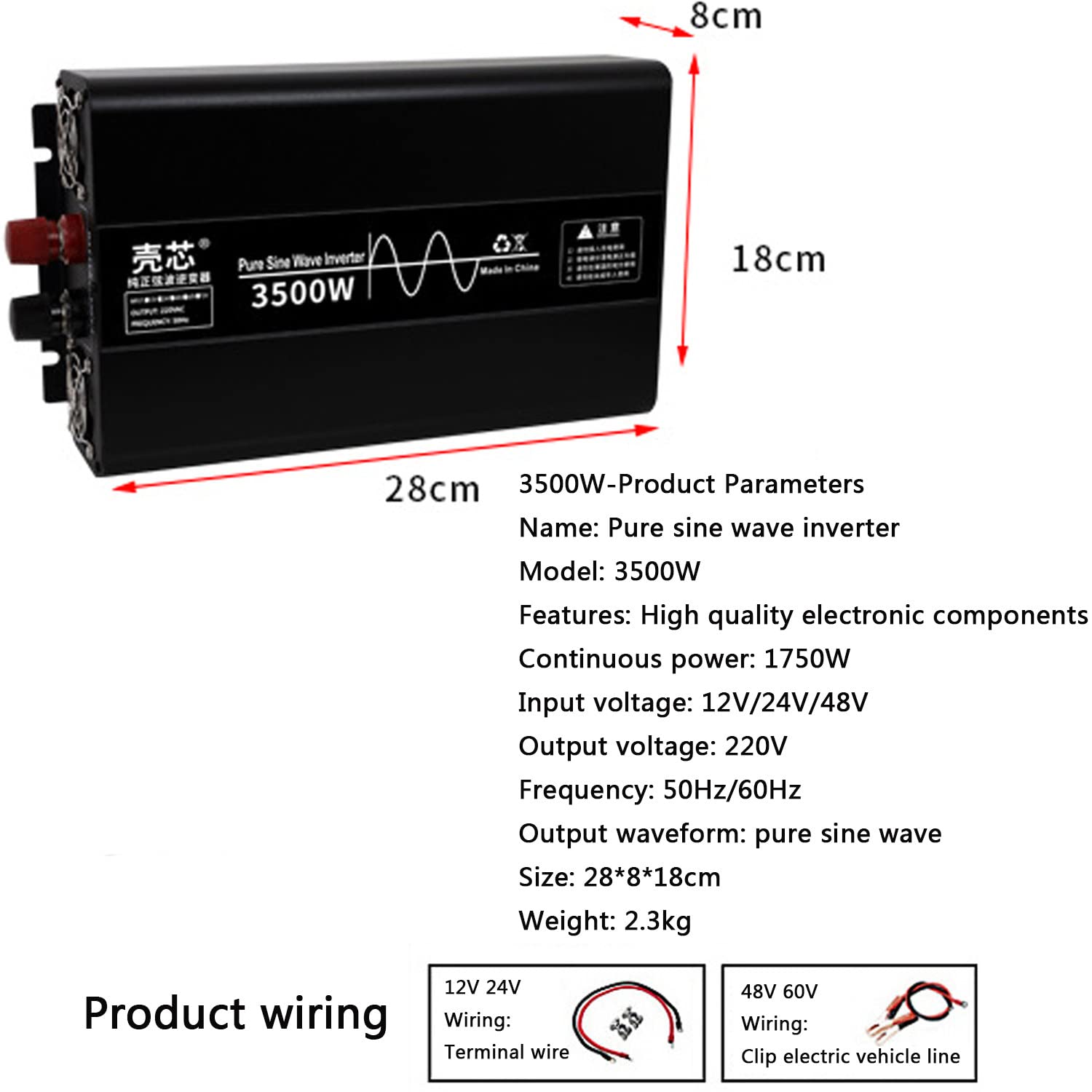 Falownik sinusoidalny 1600W 3000W 3500W 4500W 7000W 10000W DC 12V 24V 48V na AC 230V Transformator Przetwornica napięcia z gniazdem AC do samochodu ciężarowego RV,3500W-12V