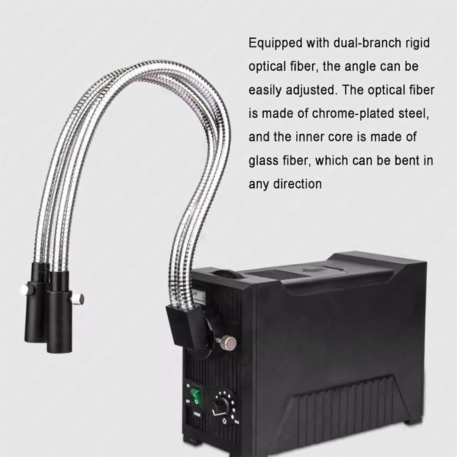 Fuente de luz LED fría de cuello de cisne doble, iluminador de microscopio de fibra óptica, brillo ajustable, 570-900 nm, para experimentos científicos y trabajos de laboratorio