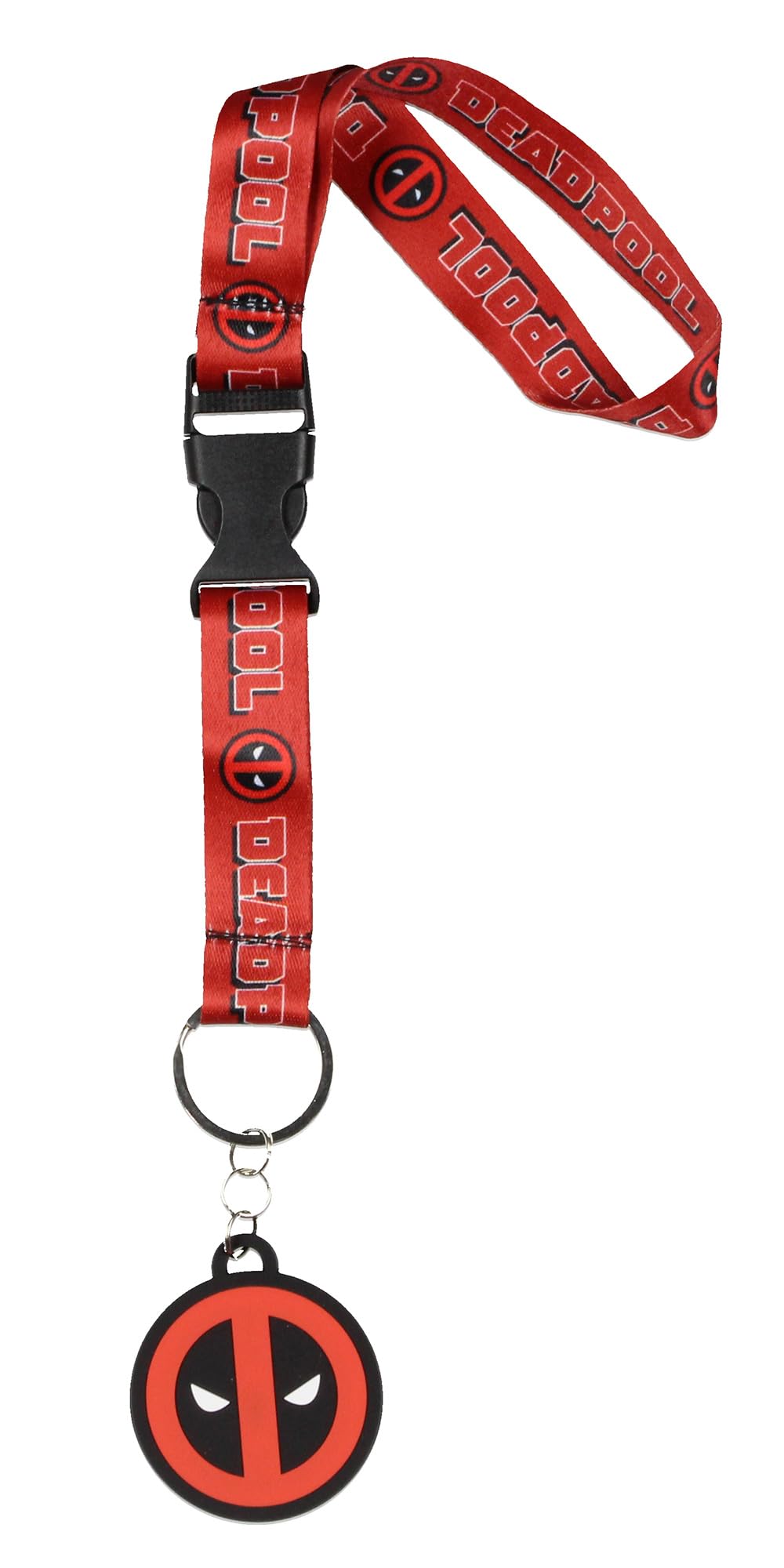 Bioworld Marvel Deadpool Logo Wrist Strap Lanyard for Keys with 2" Rubber Keychain Hand and Wrist Lanyard Strap ID Badge Holder