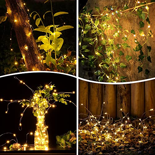 Image of kemooie 2 Packs Solar String Lights, Total 200 LED 66FT 8 Twinkle Modes Warm White Solar Powered Fairy Lights, Waterproof for Outdoor, Tree, Garden, Christmas Decorations (Warm White)