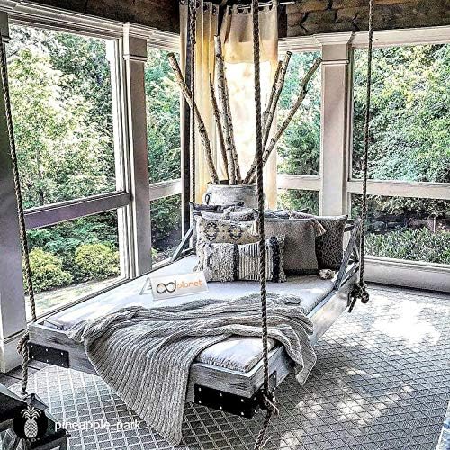 AD Planet Rope Hanging Wooden Hammock Foldable Swing Bed for Bedroom | House Swings for Adults | Patio Bed Jhula for Home Indoor, Garden Outdoor & Balcony | Solid Wood, White & Brown, 64x34x24 Inch