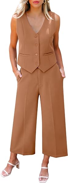 LookbookStore Women's Sleeveless Blazer and Pants Business Outfit