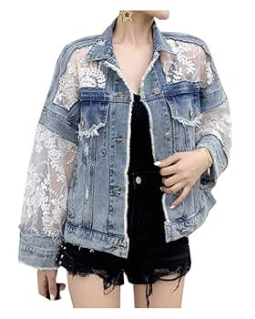Kedera Women's Oversized Lace Patchwork Boyfriend Denim