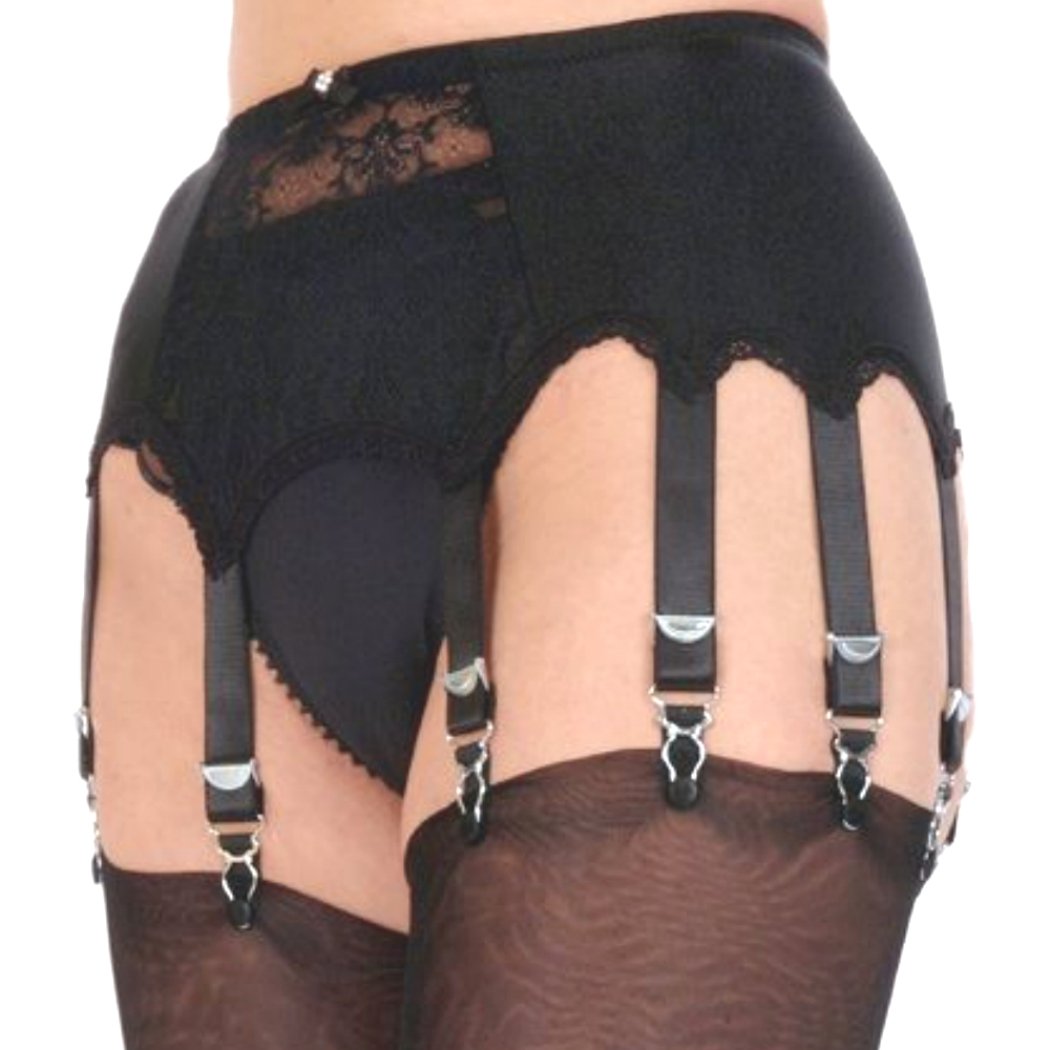 Premier Lingerie Women's Black Lace 10 Strap Garter Belt For Stockings (Pl10) [Uk] ([L] (Waist 91-97 Cm), )