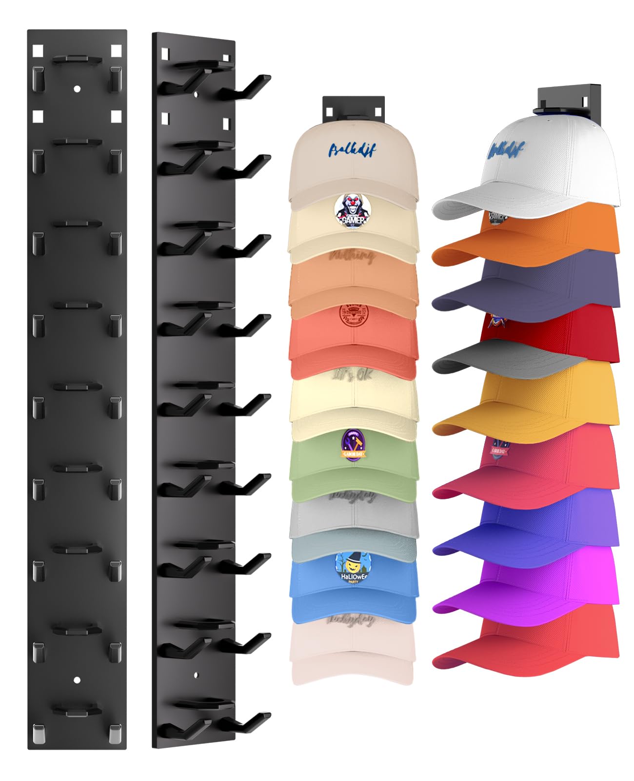 Photo 1 of 2 Pack Hat Organizer for Baseball Caps, Strong Adhesive Hat Rack for Wall, Multilayer Hat Storage Display Holder, Wall Mounted Hat Hooks Hold up to 18 Hats for Closet Door and Bedroom (Black)
