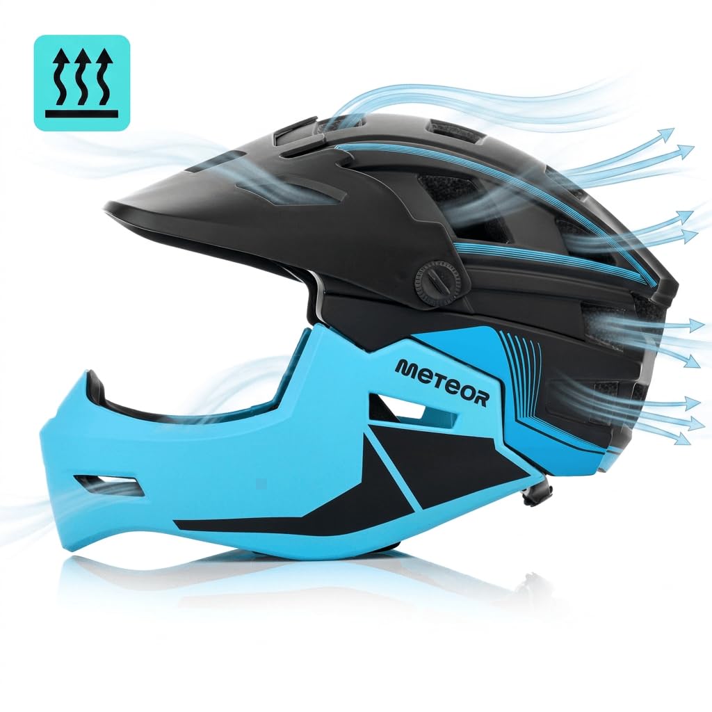 meteor Kask rowerowy full face 2w1 odpinana szczęka dla dzieci i dorosłych | Hydra 2 w 1 z odpinaną szczęką - kask rowerowy full face dla dzieci i dorosłych - EN 1078, lekki - rozmiary S M L