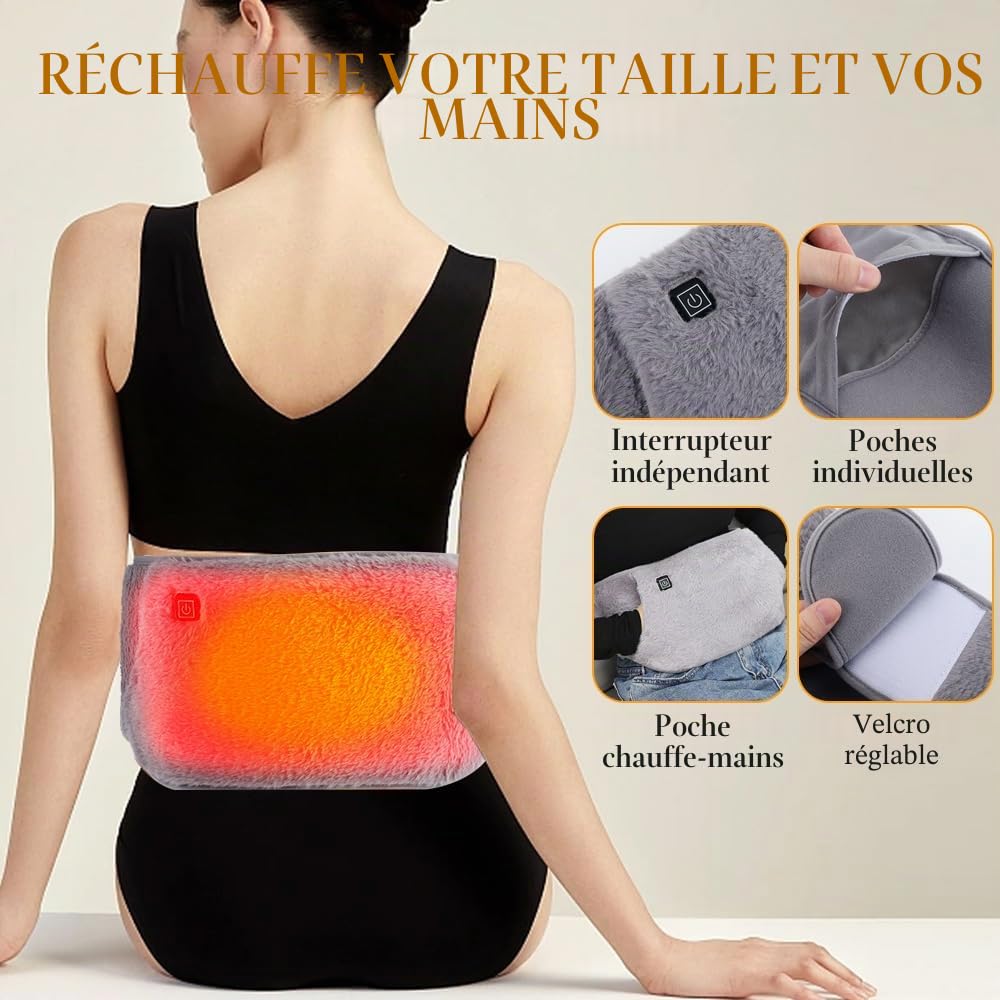 Ceinture Chauffante Electrique, Ceinture Chauffante Lombaire avec poches pour les mains, contrôle de la température à trois niveaux pour les douleurs au dos, à l'abdomen et à la taille
