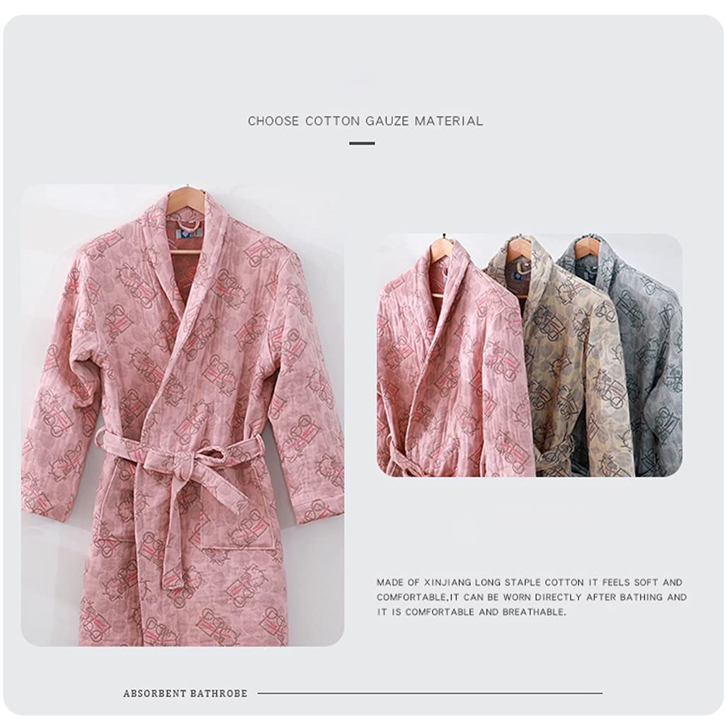 GHYUBYER Baumwoll-Morgenmäntel für Damen und Herren, leicht, 100 % Baumwolle, Bademantel, 4 Schichten Gaze-Duschpyjama (Farbe: braun, Größe: L)