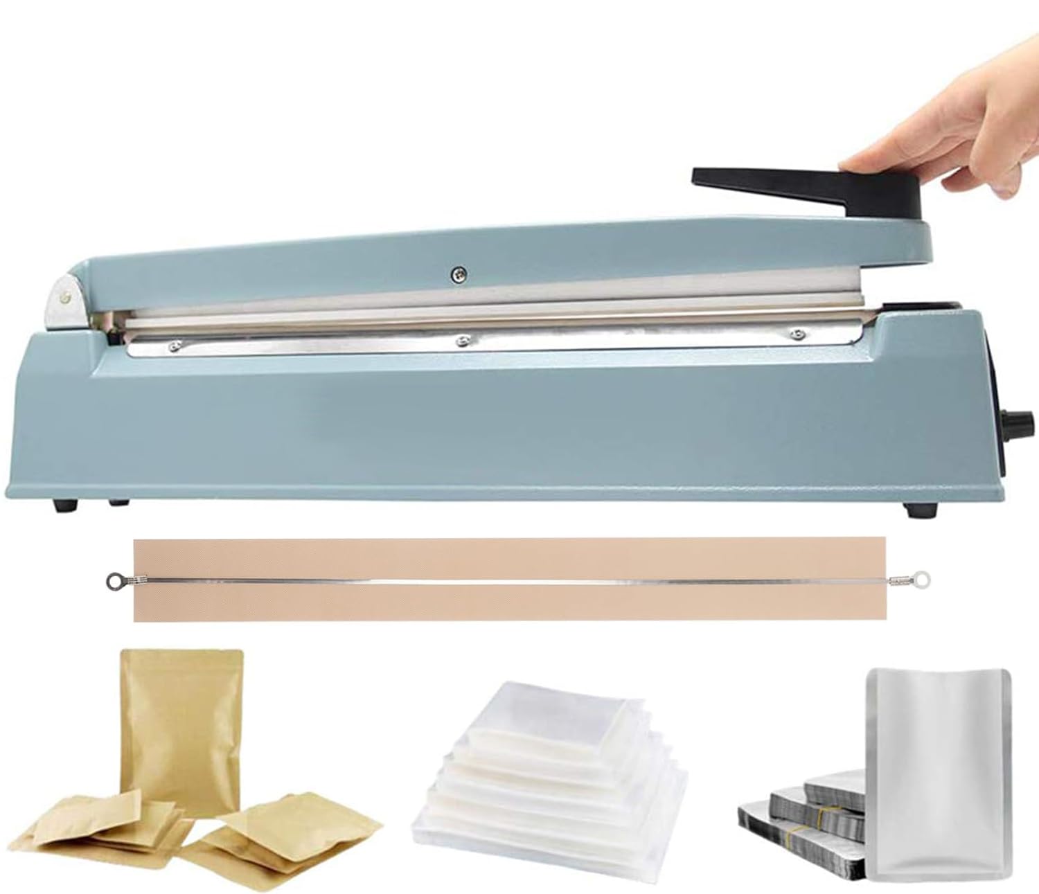 Selladora de Bolsas de Plástico 300mm Sellador Térmico Profesional Bolsas de Polietileno/de Papel de Aluminio y Kraft plastificado, plastico retráctil | No hace vacio | con kit resistencia repuesto