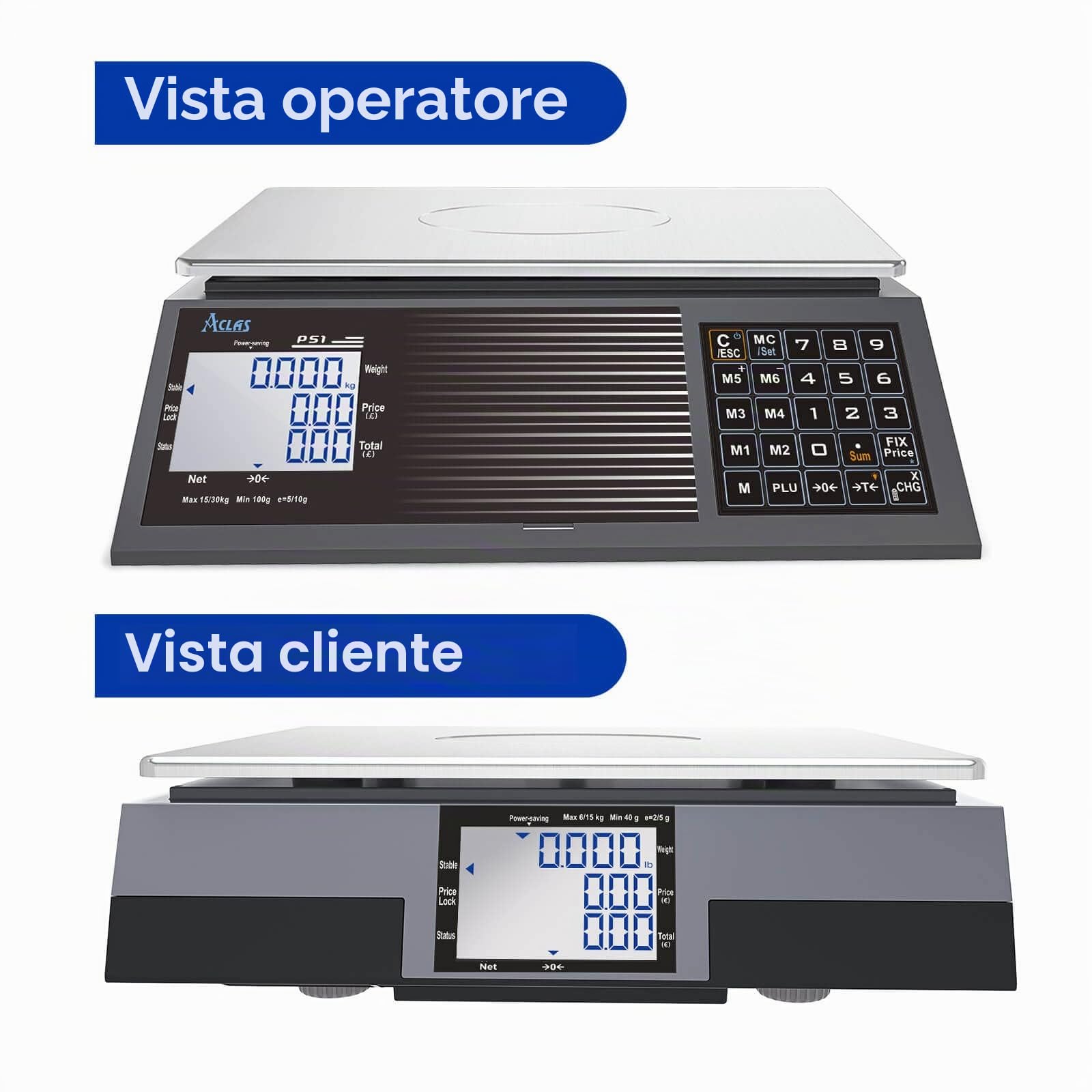 ACLAS Bilancia dei prezzi professionale 30kg 10g commerciale Bilancia Contapezzi con batteria digitali con display LCD a doppio schermo per cibo, carne, gastronomia