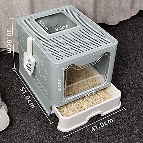 ANMOO Cat Litter Tray XXL Cat Litter Box for Cat Litter Foldable High Sides Litter Box with Scoop Included (Cyan)