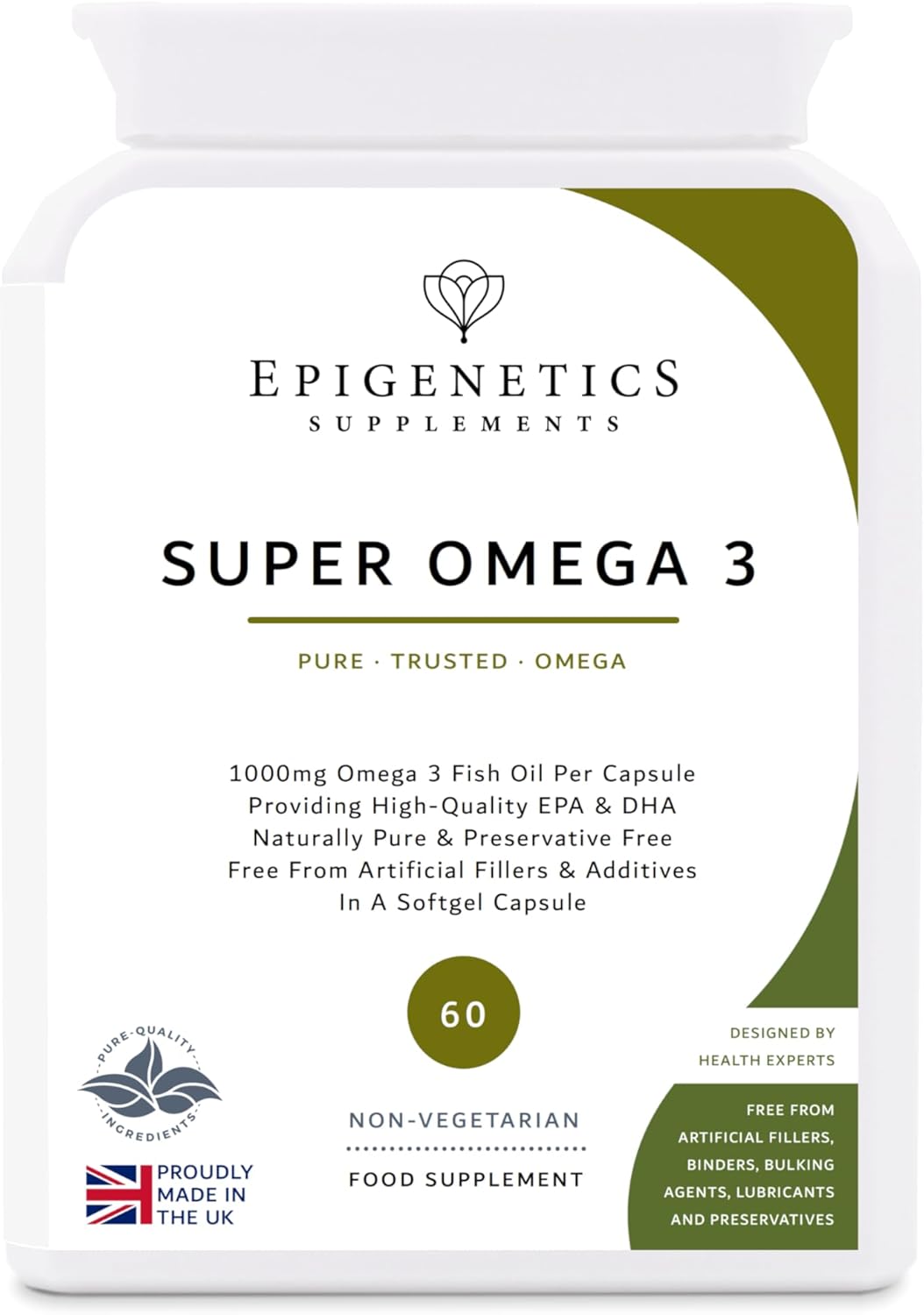 Super Omega 3 1000mg | High Strength 270mg EPA + 180mg DHA Fish Oil | 60 Softgel Capsules UK Made | 1 Capsule Daily (2 Month Supply)